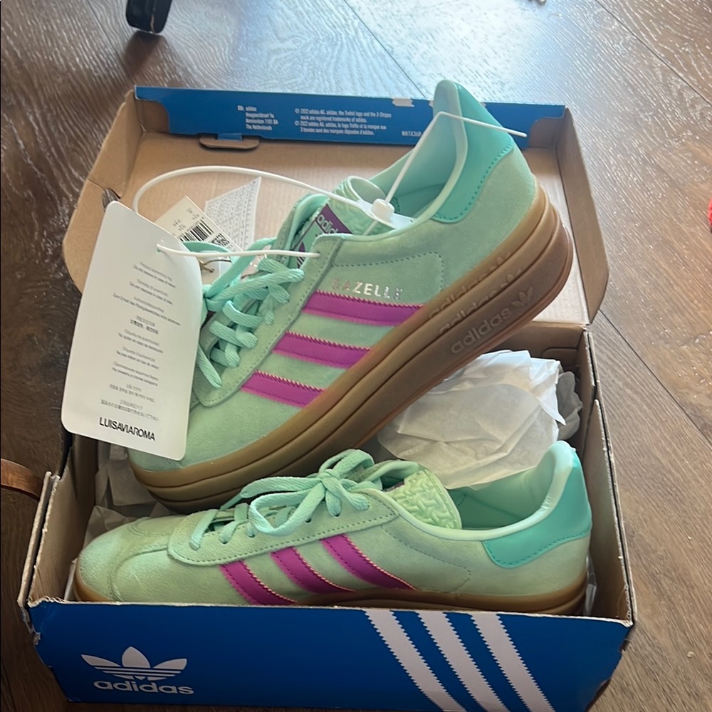 Adidas Gazelle Mint and Magenta Sneakers